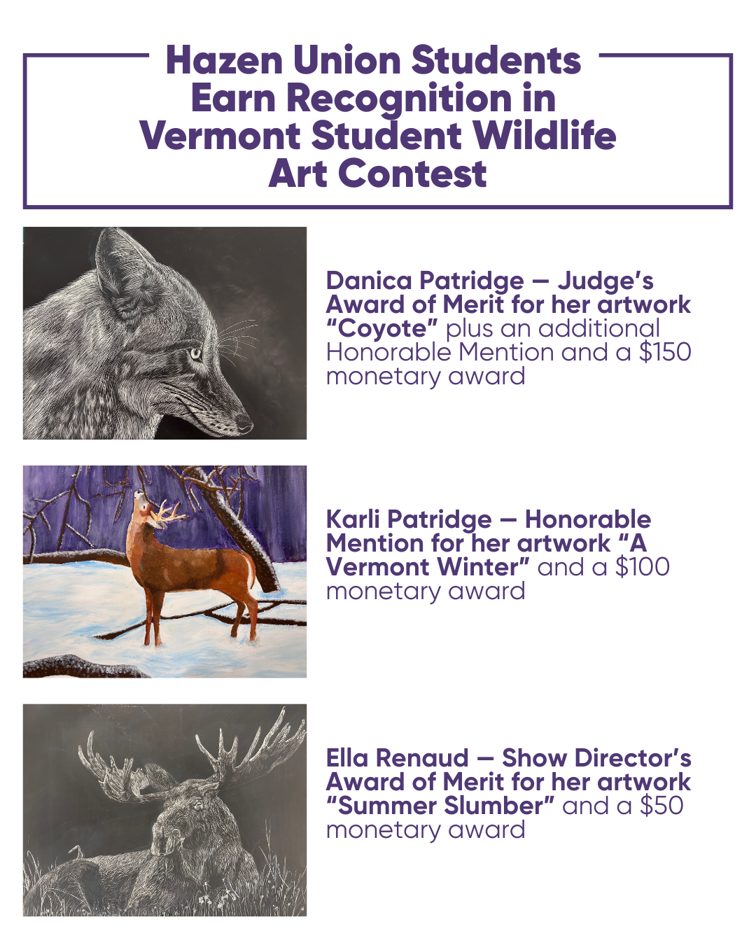 artwork featuring a coyote, moose, and deer